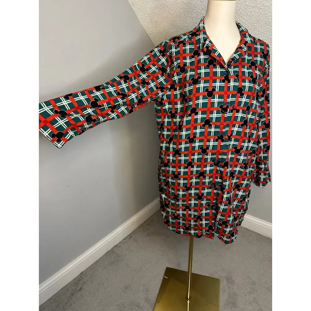 EUC Hanna Andersson Disney Mickey Mouse Holiday Flannel  Nightshirt Dress Sz S